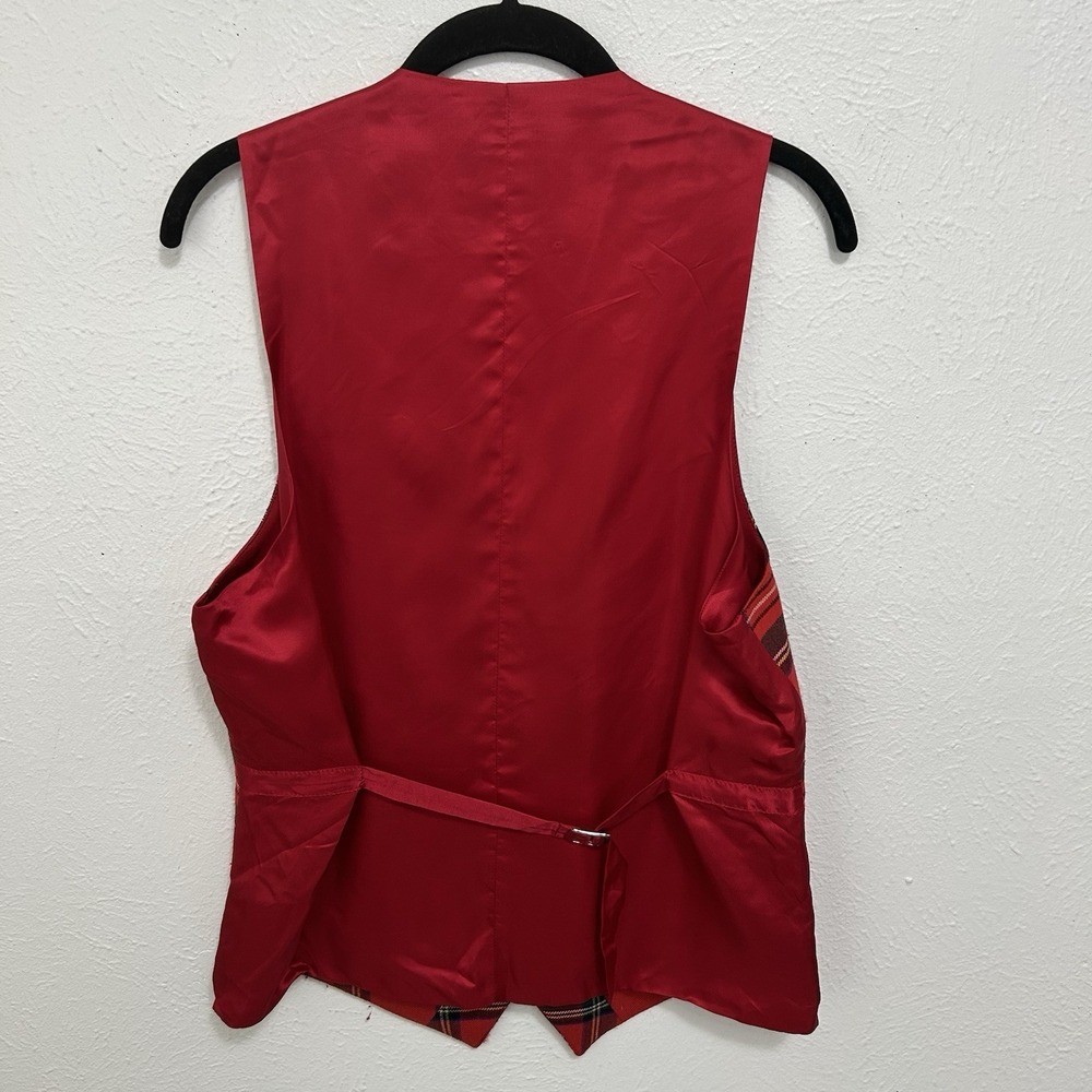 Peter Christian Wool Waistcoat Vest Red Tartan Plaid 5 Button John Hanly Sz 36R - Picture 2 of 9